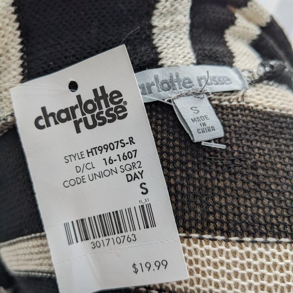 charlotte russe nwt black and white striped open cardigan with pockets size smal - Picture 2 of 4